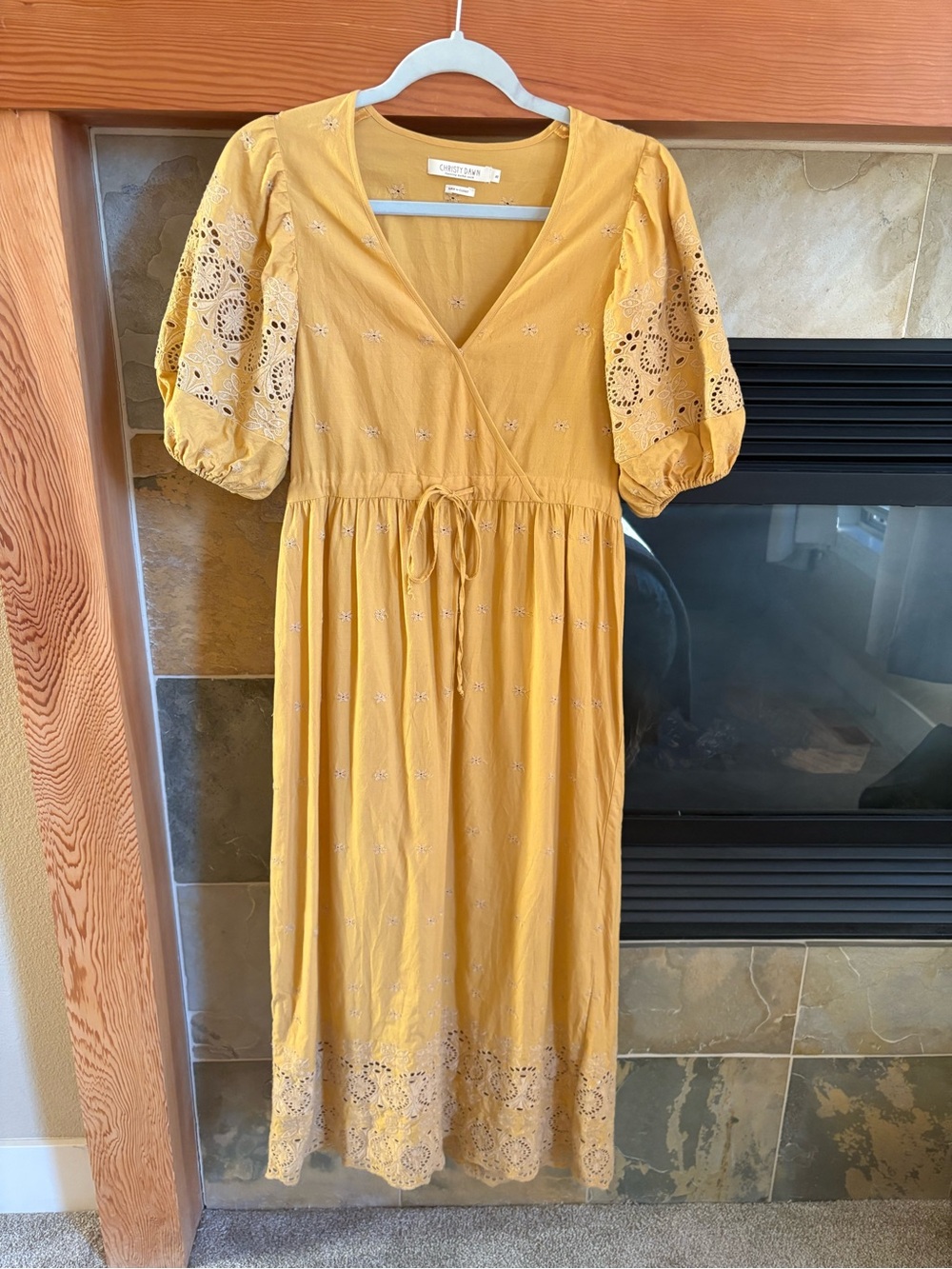Christy Dawn Mustard Eyelet Maxi Dress with Tie Waist